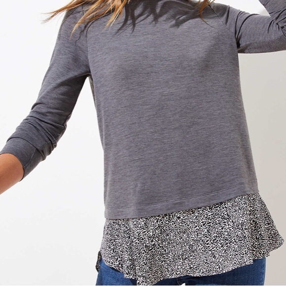 LOFT Layered One Piece. (mixed media) Blouse Gray - Picture 2 of 7